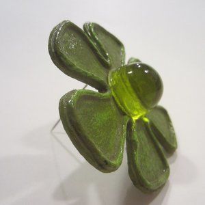 Avant Gaarde Flower Green Large Cabochon Brooch Signed Helen Mid Century Modern